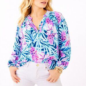 Lilly Pulitzer Silk Elsa Top Tweet Hearts Print Blouse Size S Palm Beach Style